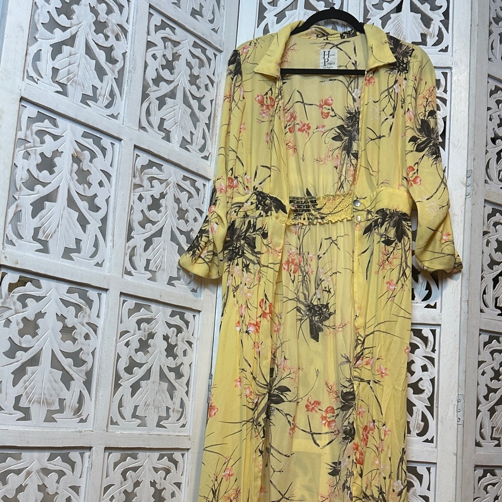 H&M Yellow Floral Longline Blazer Jacket • NWOT